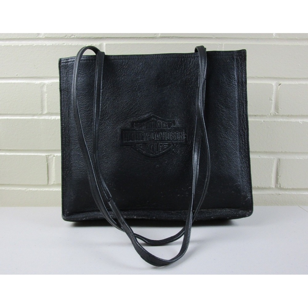 Vintage 90s Harley Davidson Genuine Leather Purse Shoulder Bag Biker Embroidered